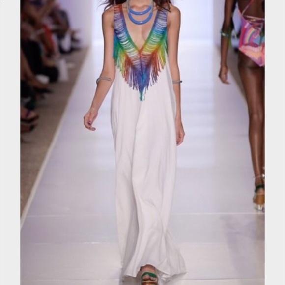 MARA HOFFMAN Black V Neck Fringe Trim Maxi Dress - Picture 8 of 9